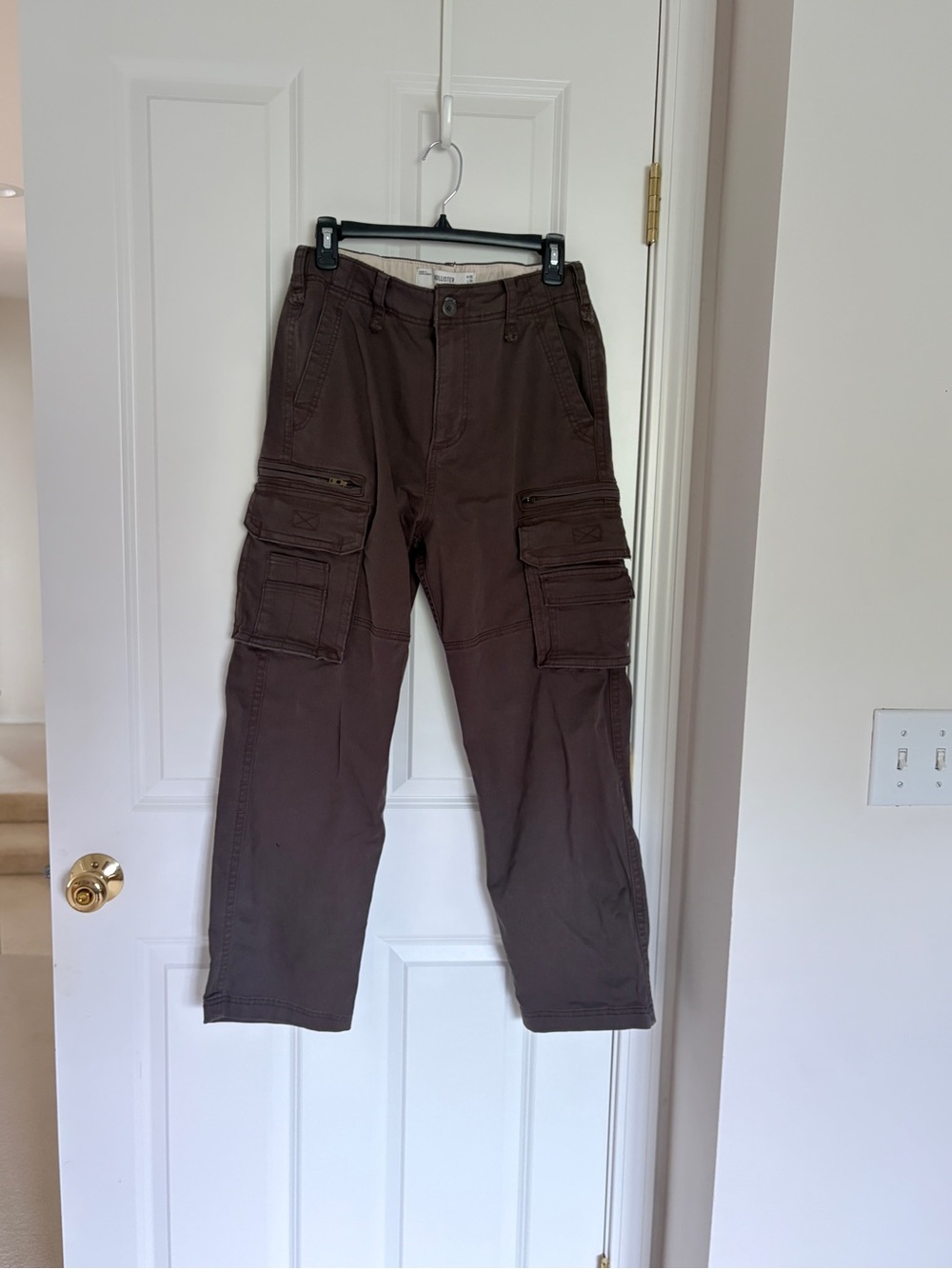 Hollister Men's Dark Brown Cargo Pants with Multiple Pockets